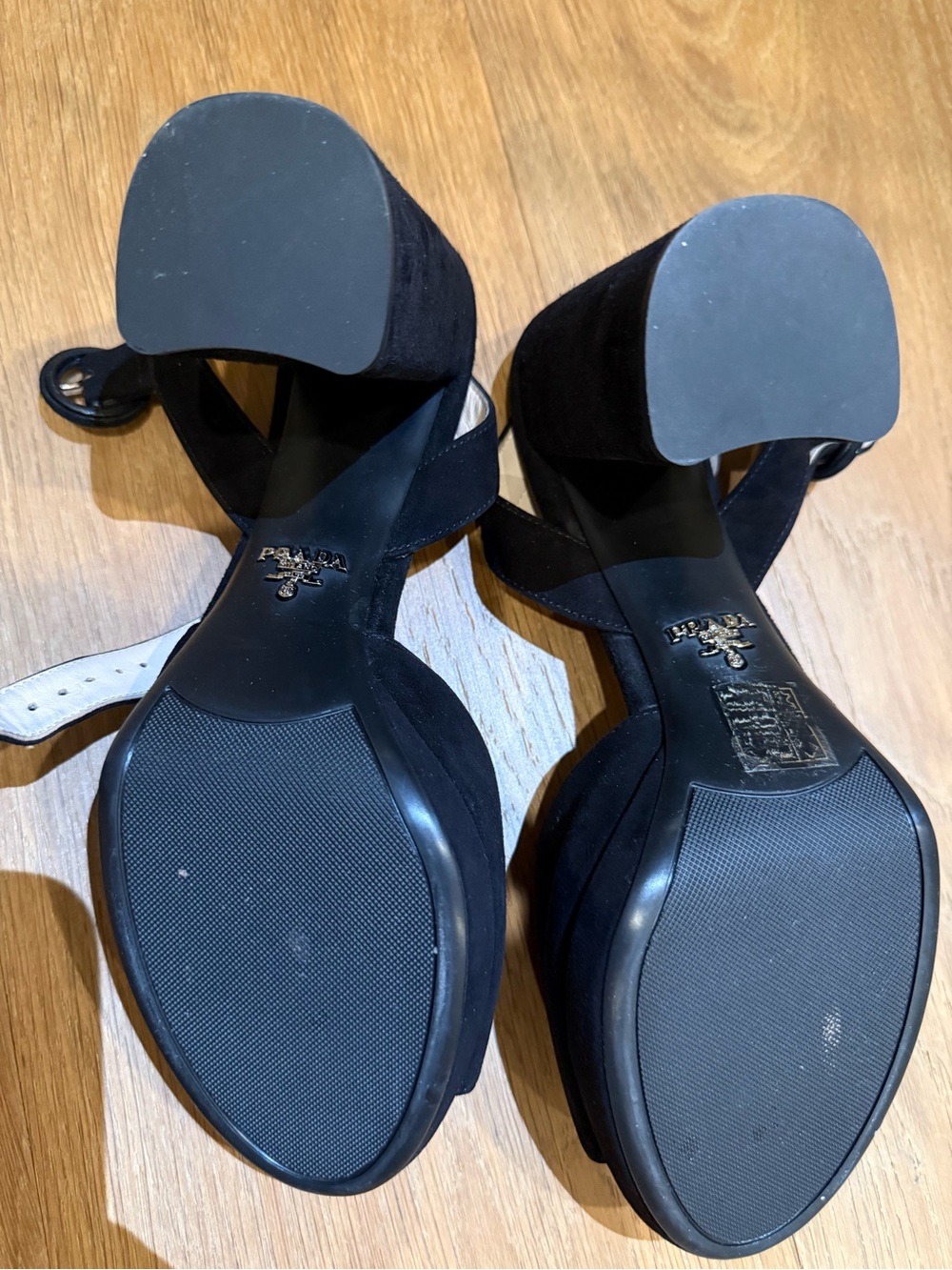 Prada Black Suede Platform Block Heel Sandals Size 7 - Picture 6 of 7